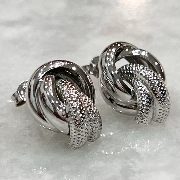 Sterling Silver Textured Knot Stud Earrings - Picture 3 of 7